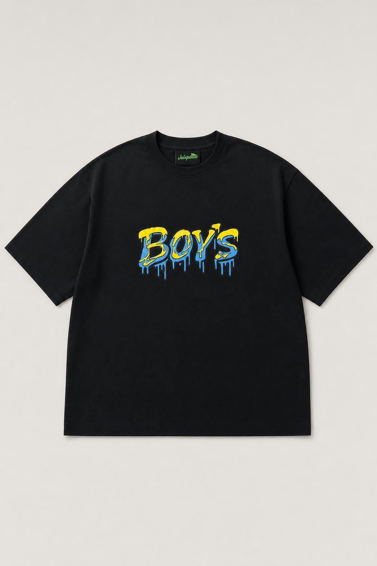 Boys graffiti oversized tee in black, flat lay