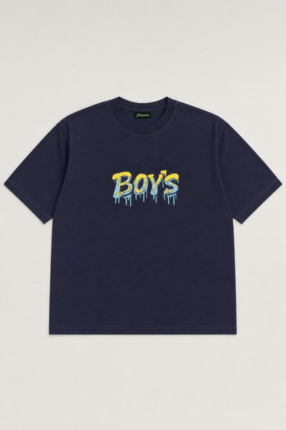 Boys graffiti oversized tee in navy, flat lay