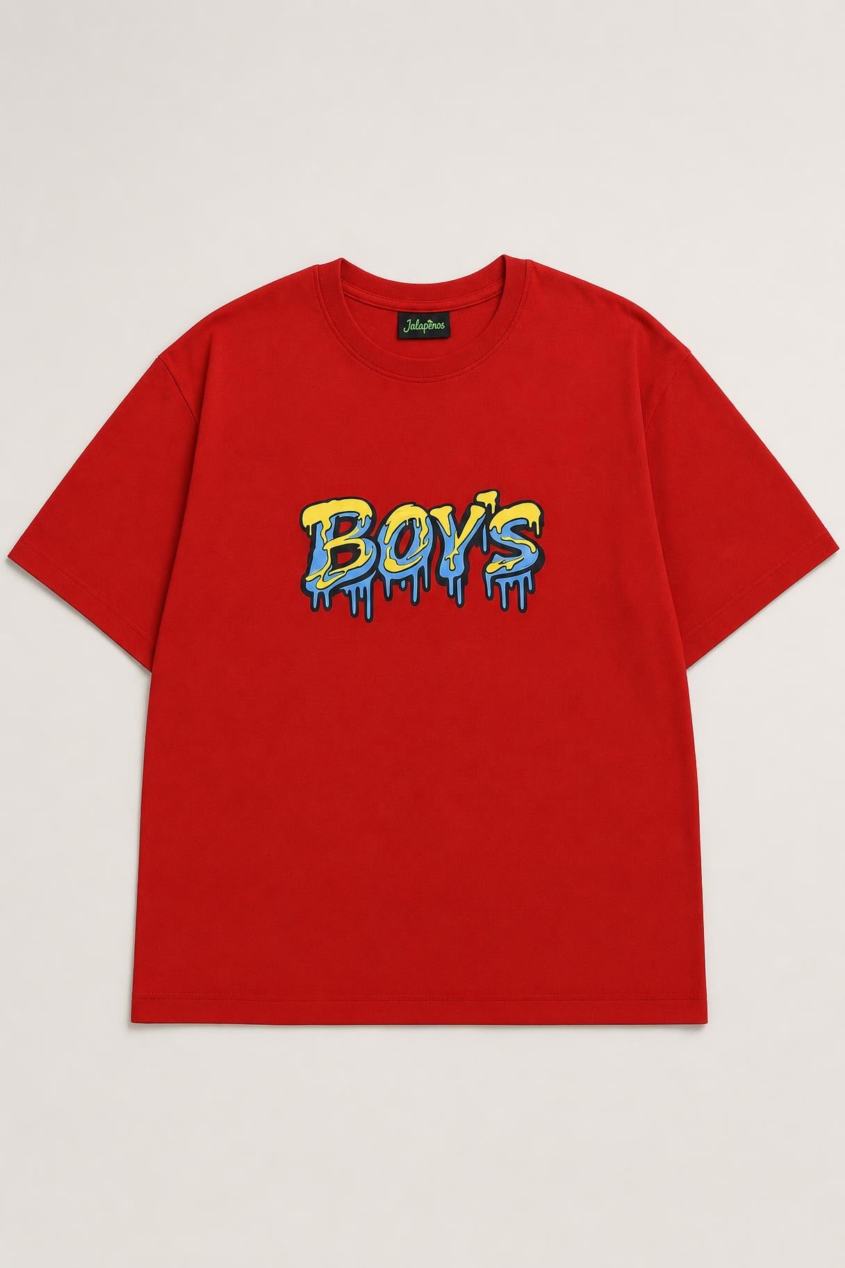 Boys graffiti oversized tee in red, flat lay