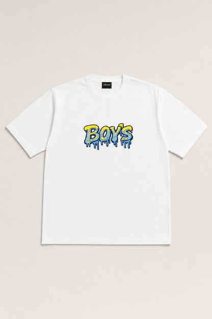 Boys graffiti oversized tee in white, flat lay