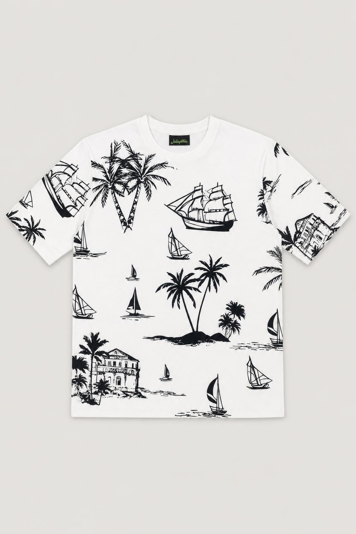 Goa tropical oversized tee in white, flat lay