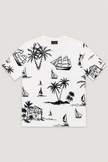 Goa tropical oversized tee in white, flat lay