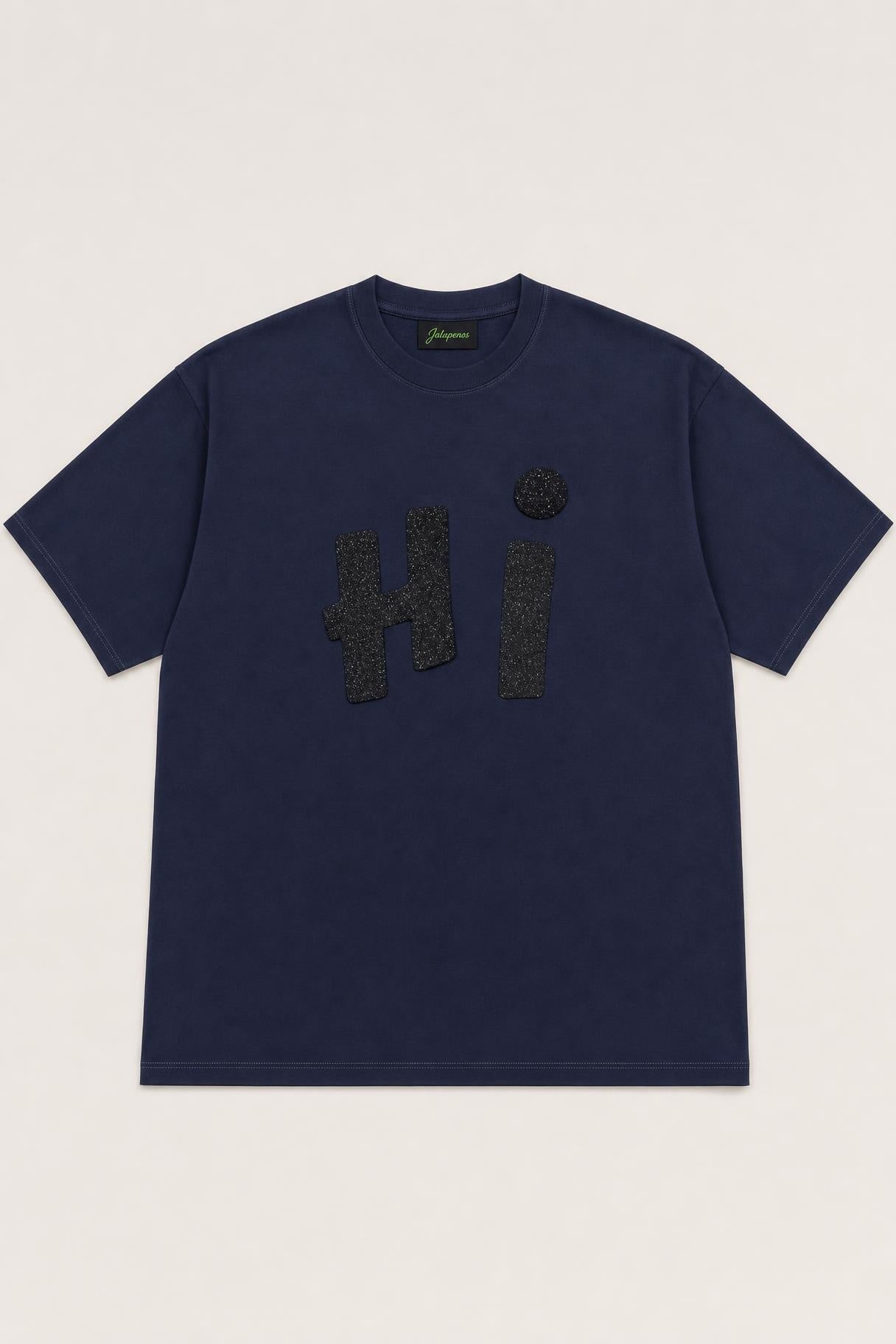 Hi glitter oversized tee in navy, flat lay