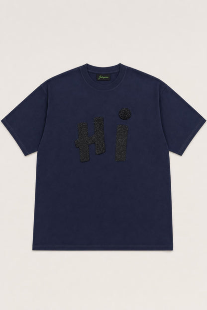 Hi glitter oversized tee in navy, flat lay