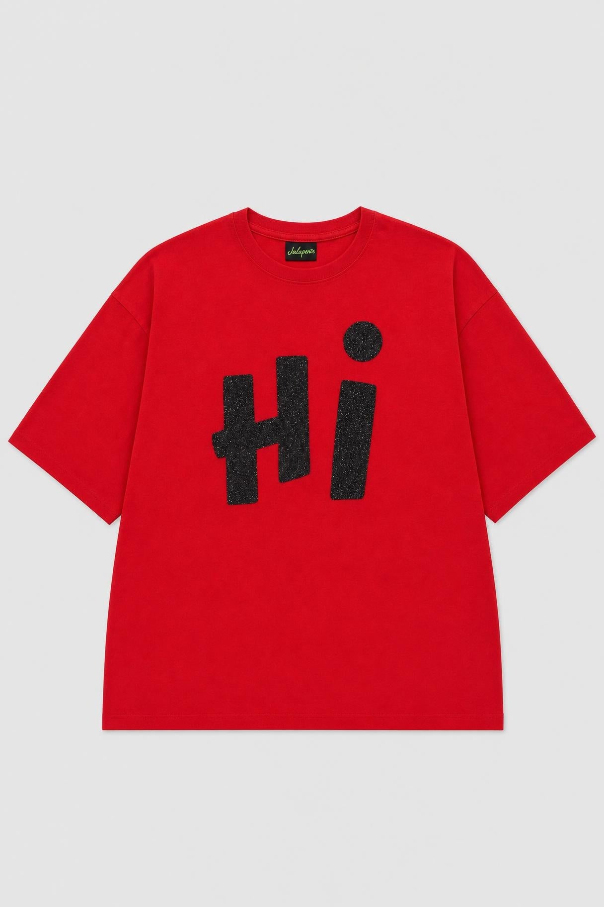Hi glitter oversized tee in red, flat lay