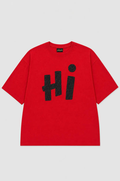 Hi glitter oversized tee in red, flat lay