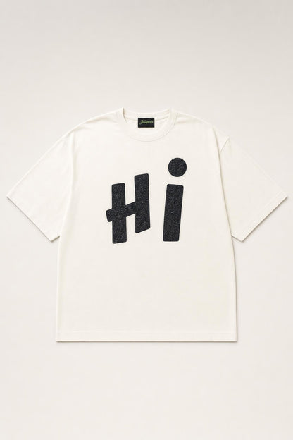 Hi glitter oversized tee in white, flat lay