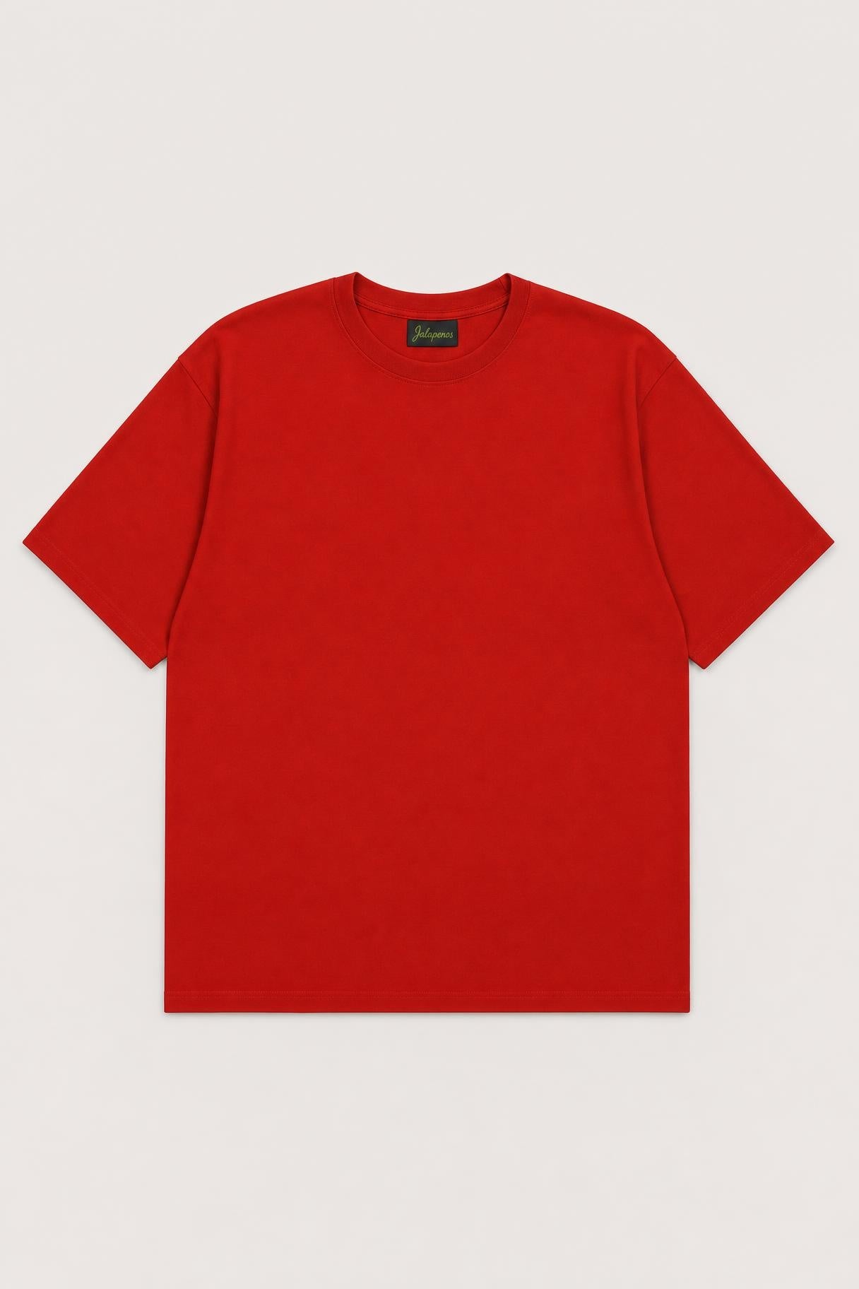 Plain oversized tee in red, flat lay