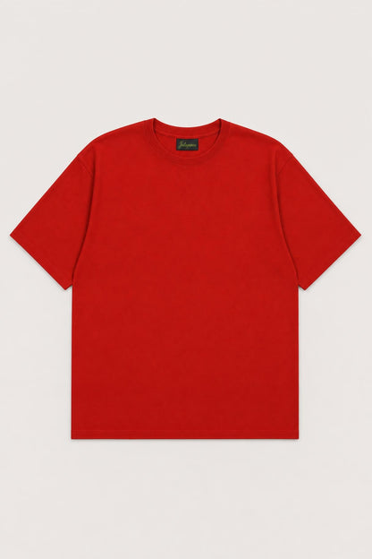 Plain oversized tee in red, flat lay